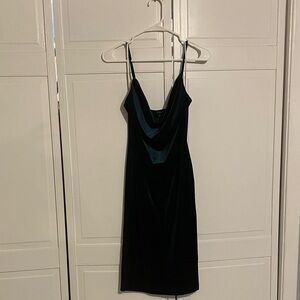 Lulus Jazzy Bell Dark Green Velvet Emerald Dress